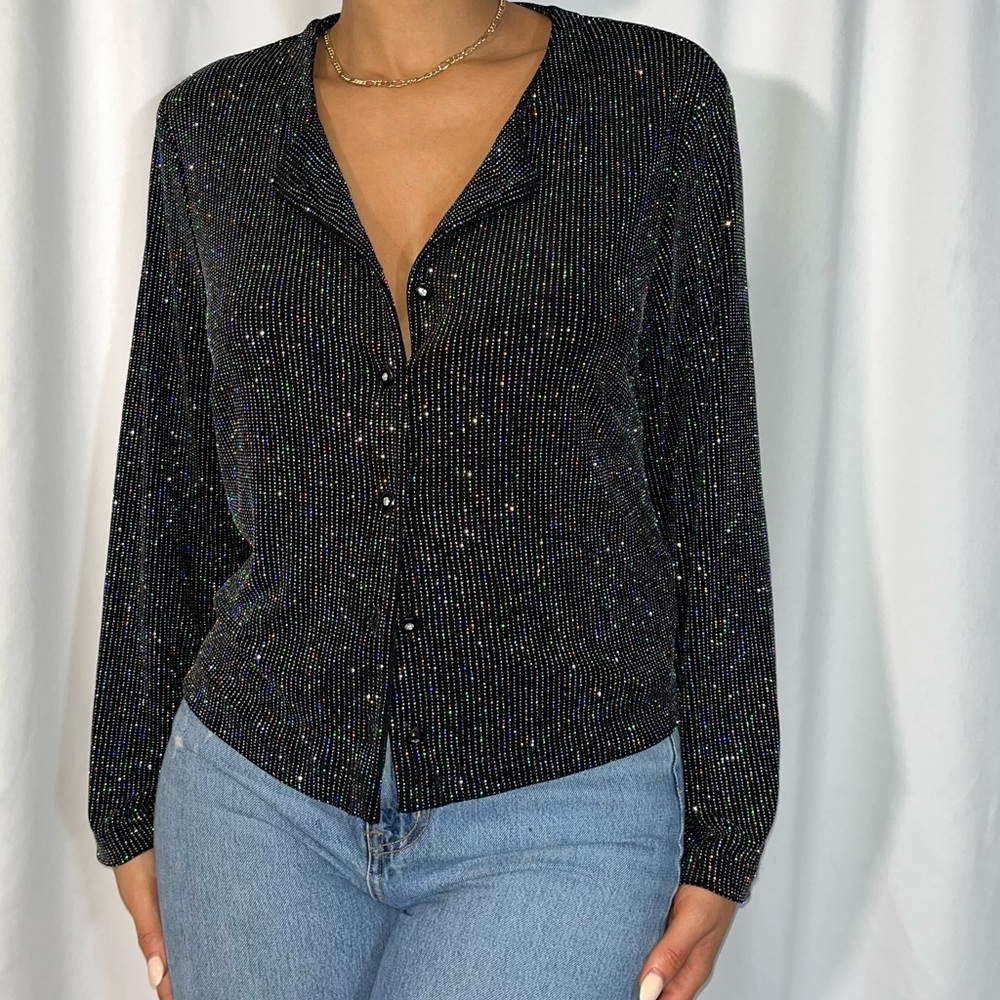 Vintage Ronni Nicole II Sparkly Black Cardigan (18W, see measurements)